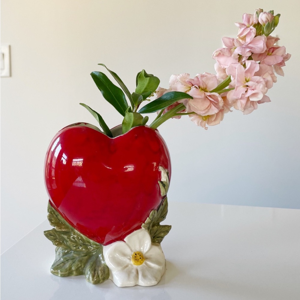 Vintage Ceramic Heart Vase Vallona Starr California Pottery Mid Century